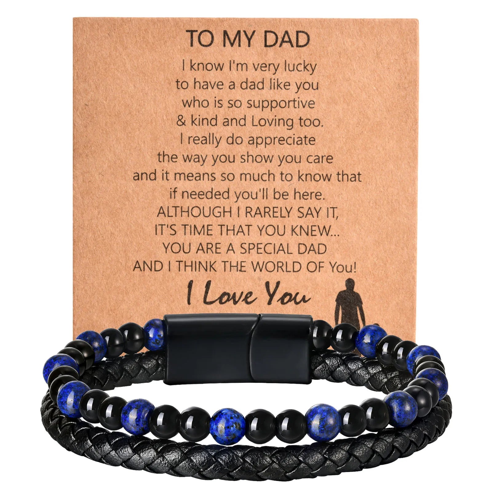 Vnox Tiger Eye Stone Bracelet Men, Blue Black Beads Bracelets, Black Braided Leather Bangle Gift for Dad Fathers Day - Madeinsea©