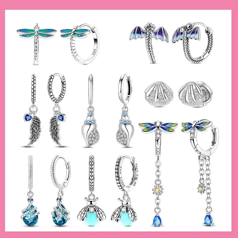 925 Sterling Silver Insect series butterflies luminous fireflies Hoop Earrings With Zircon for Wedding Party Women Jewelry Girls