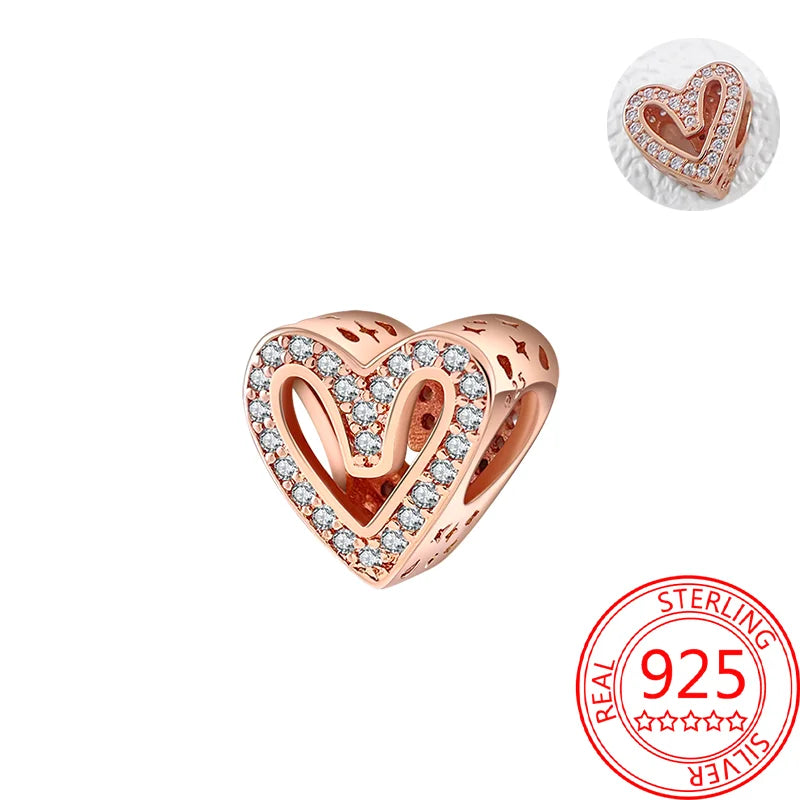 925 Sterling Silver Real Rose Gold Pink Octopus Summer Turtle Heart Dangle Charm Fit Original Bracelet Necklaces Bracelet Girl