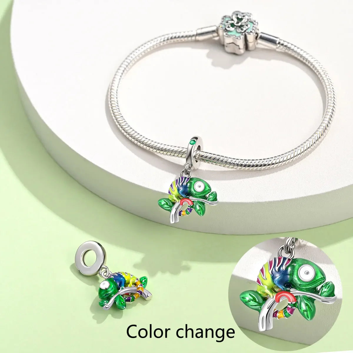925 Sterling Silver Color Forest Chameleon Charm Pendant Beads Fit Charm Bracelet Original for Women DIY Jewelry Making