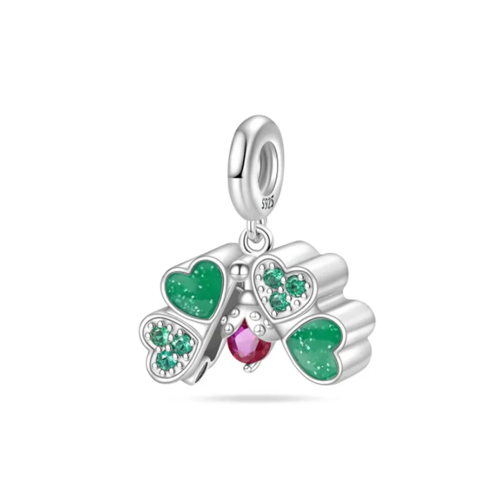 Hot New Summer green series Silver Clover Bead Maple Bird Charm Fit Original Women Bracelet DIY Fine Dangle Jewelry Amulet Gift