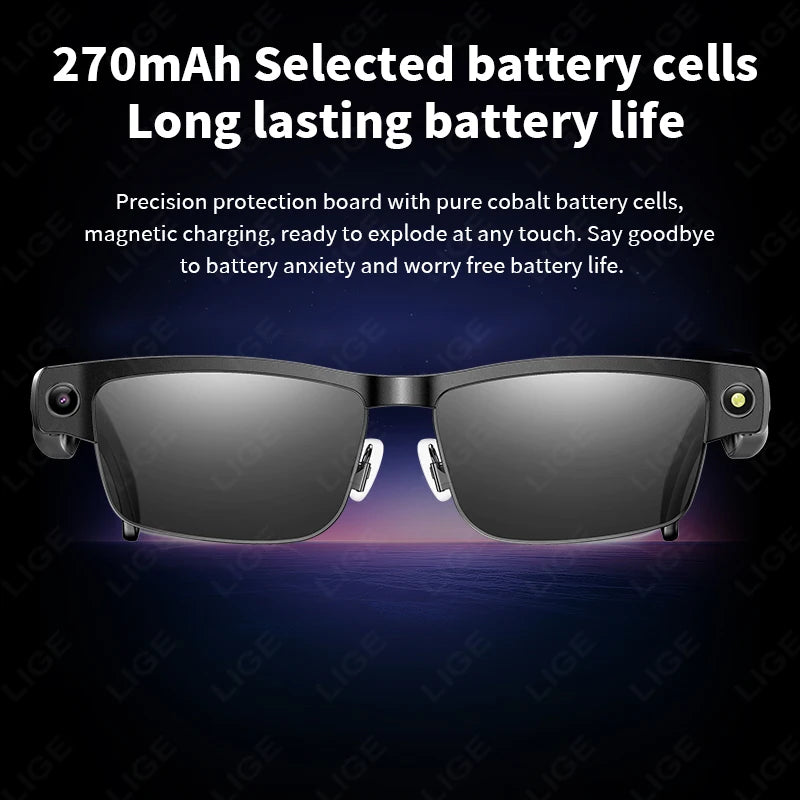 New AI Smart Glasses 800W Camera Take Photos Record Videos Waterproof Bluetooth Call 270mAh Long Battery Music Player Sunglasses