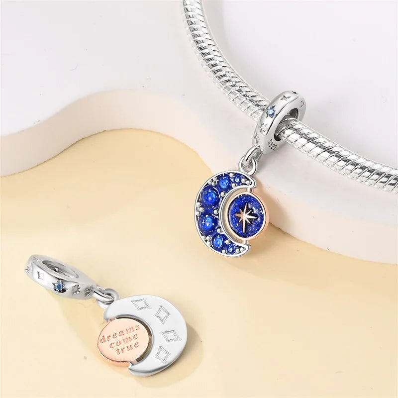 100% 925 Sterling Silver Sparkling Cat Moon Sun and Stars Charms Pendants Fit 3mm 925 Original Bracelets DIY Fine Jewelry