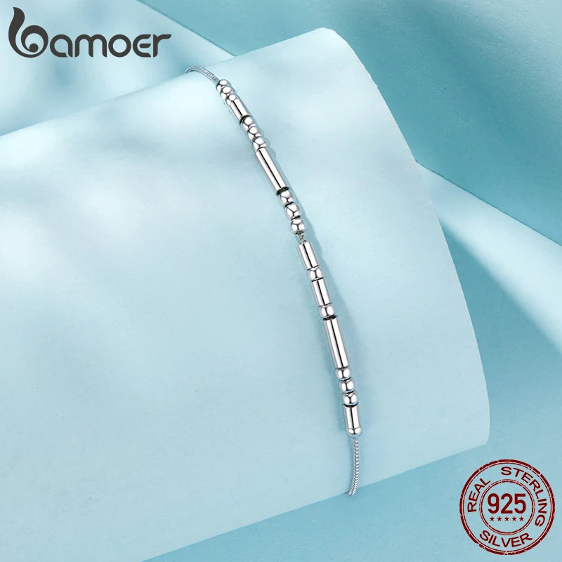 BAMOER 925 Sterling Silver ‘I Love You’ Morse Code Bracelet Vintage Beads Wrist Chain for Women Girls Lightweight Love Gift