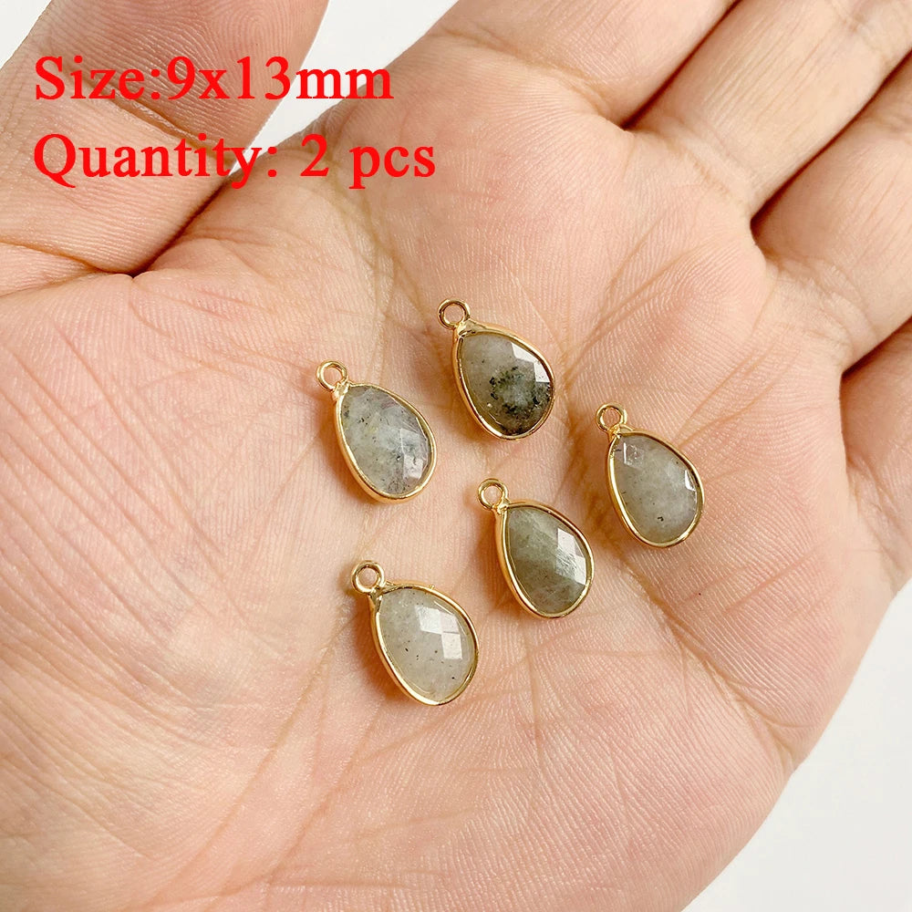 2PCS Natural Flash Labradorite Stone Pendant Irregular Shape Fashion Flash Labradorites Charms Connector For Jewelry Making DIY