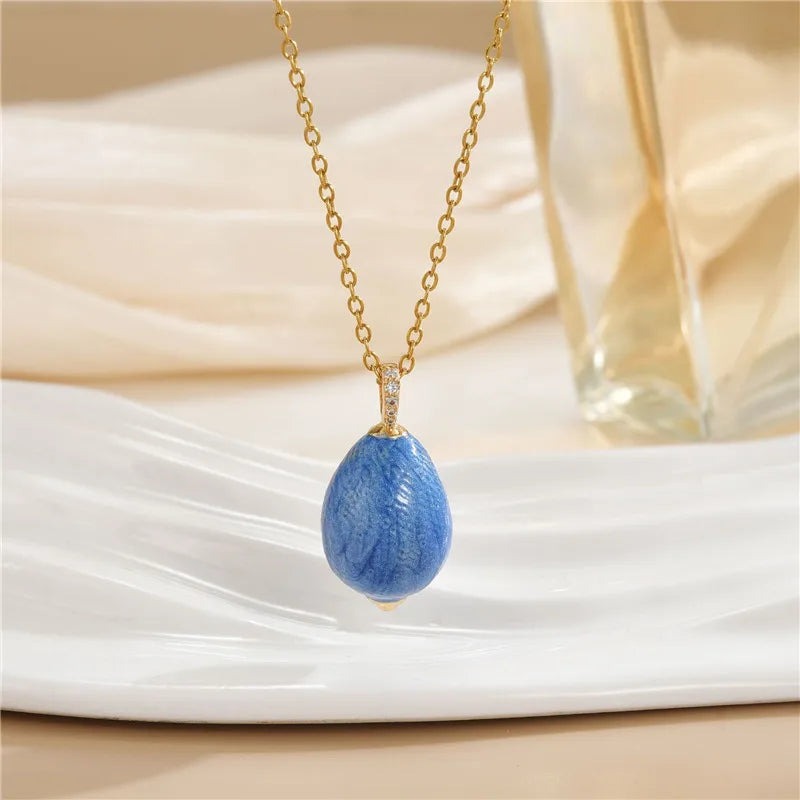 Fashion Easter Egg Enamel Zircon Pendant Necklace Stainless Steel Chains Geometric Choker Jewelry Gifts For Women Girls