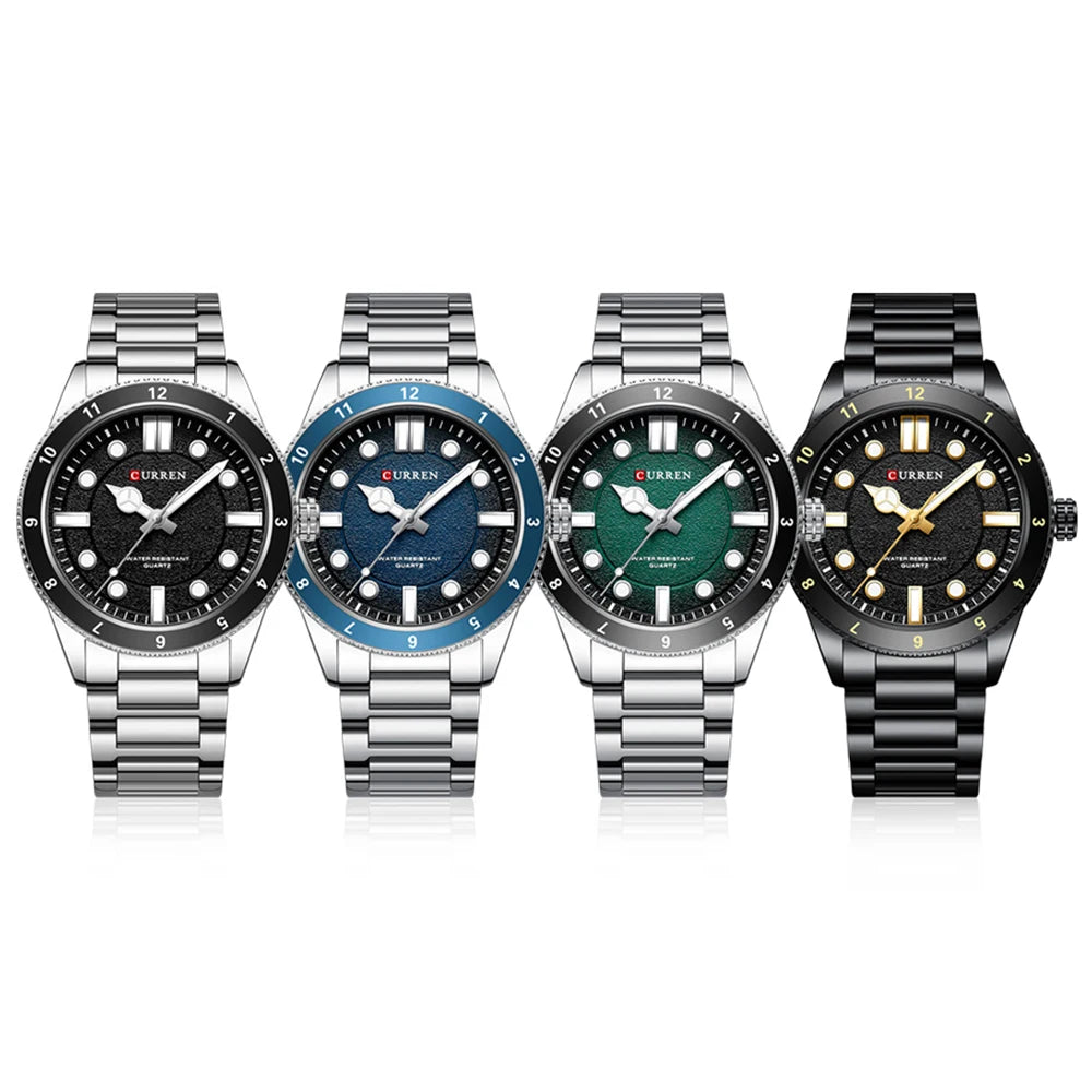 CURREN Casual Simple Quartz Watch with Stainless Steel Band Fashion Men's Clock Waterproof Luminous Wristwatches