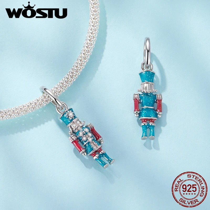 WOSTU 925 Sterling Silver Original Magic Nutcracker Soldier Charm Pendant fairy-tale castle Beads Fit DIY bracelet Necklace Gift