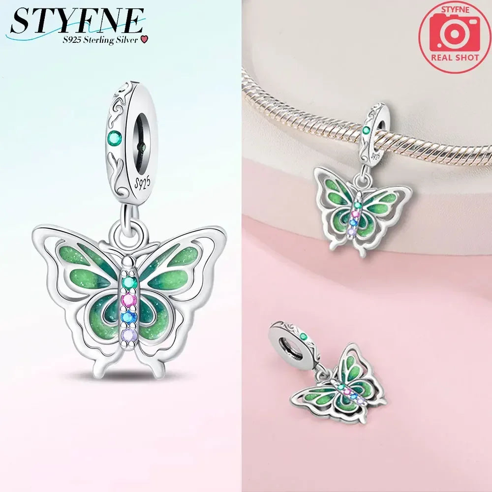 Charms 925 Silver Butterfly Series Zircon Colorful Butterfly Beaded Pendant Fit Original Bracelet DIY Jewelry Making for Women