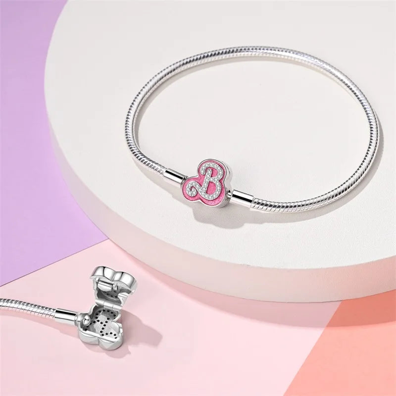 New Bracelets 925 Silver Original Pink Princess Glow Cat Claws Heart Shaped Bracelets Fit DIY Charms Beads Birthday Jewelry Gift