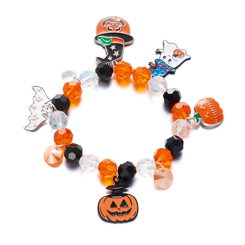 Halloween Funny Pumpkin Ghost Bracelet For Women Black Bat Spider Web Hat Metal Chain Bangles Hip Hop Punk Festival Jewelry Gift