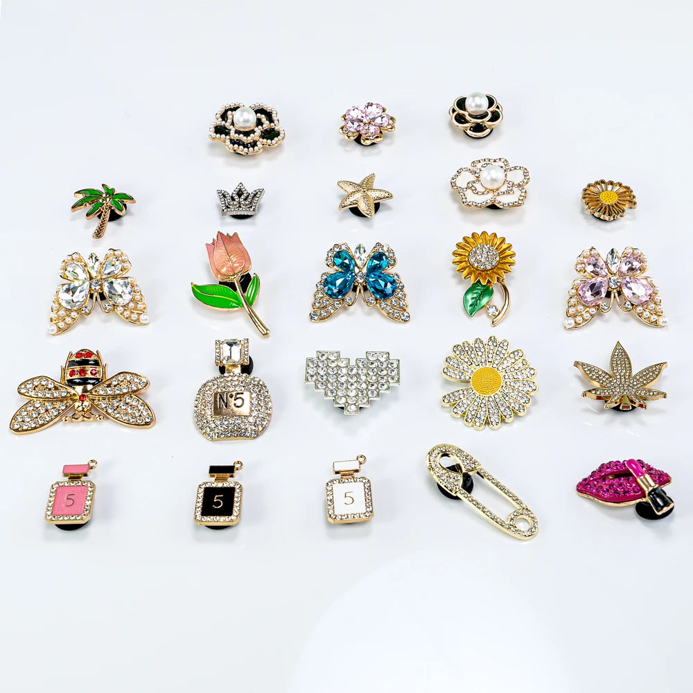 1pcs Metal Shoe Charms for Women Girls Flower Tulip Heart Butterfly Daisy Luxury Pearl Shoe Decorations Pins Sandal Accessories