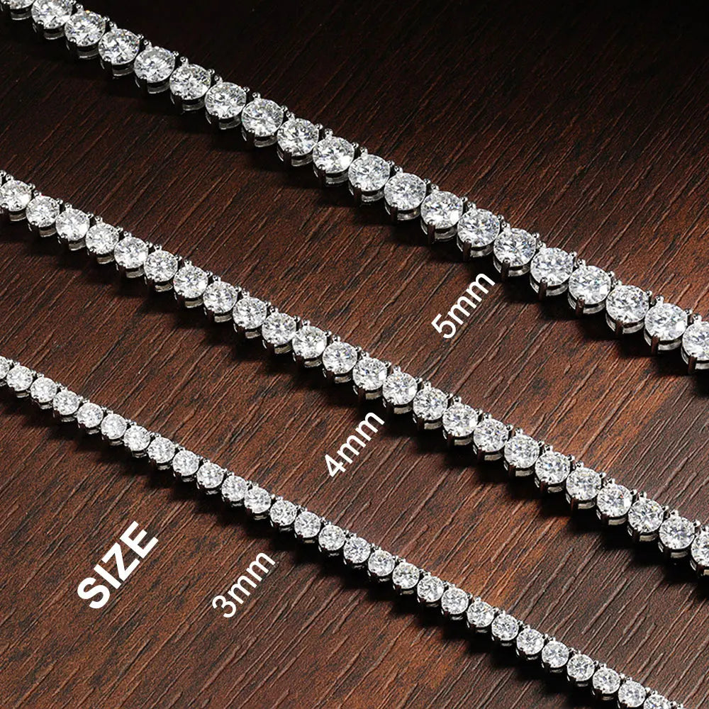 KNOBSPIN 3 Claw D VVS1 Moissanite Tennis Necklace 3/4/5mm GRA Certified Lab Diamond Solid s925 Silver GRA Necklace for Women Man