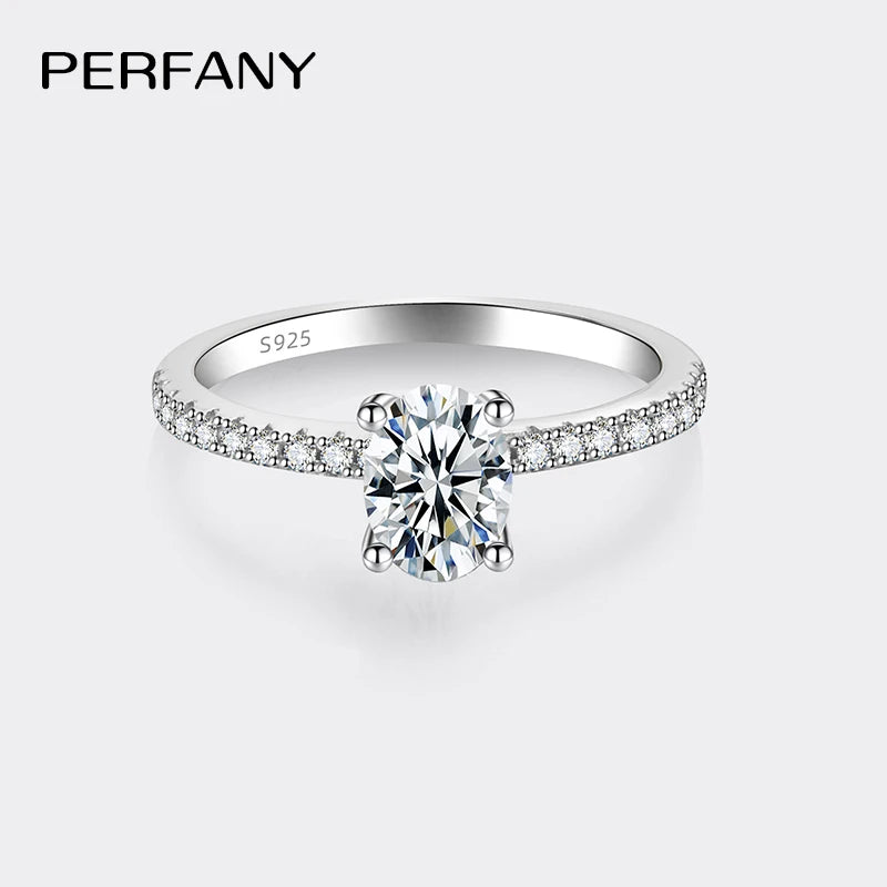 PERFANY 1-3CT Oval Cut Moissanite Ring For Women S925 Pure Silver Pigeon Egg Diamond Ring Fashion Wedding Jewelry Gift - Madeinsea©