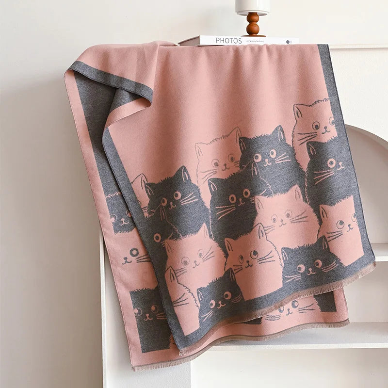 New Fashion Brand Cute Cat Ladies' Jacquard Pashmina Cashmere Scarf Winter Thick Warmth Shawl Coldproof Windproof Blanket Scarf - Madeinsea©