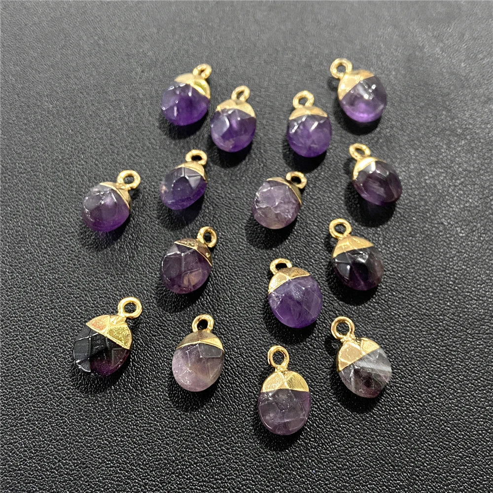 6x10mm Natural Faceted Oval Shape Stone Pendant Chalcedony Quartz Howlite Charms For Jewelry Making DIY Earring Accessories 5Pcs