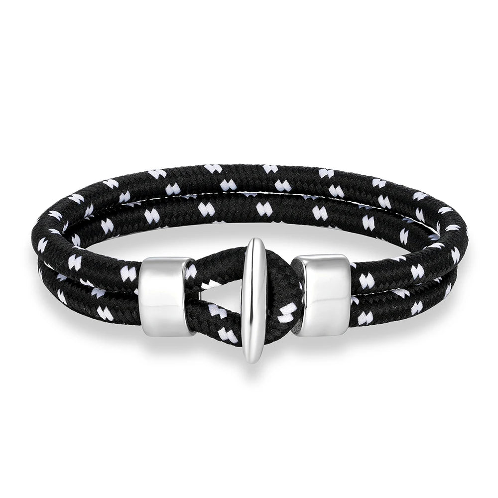 MKENDN Outdoor Style Braided Rope Bracelets Men Women Double Strand Nautical Survival Rope Bracelet Stainless Steel Hook Clasp