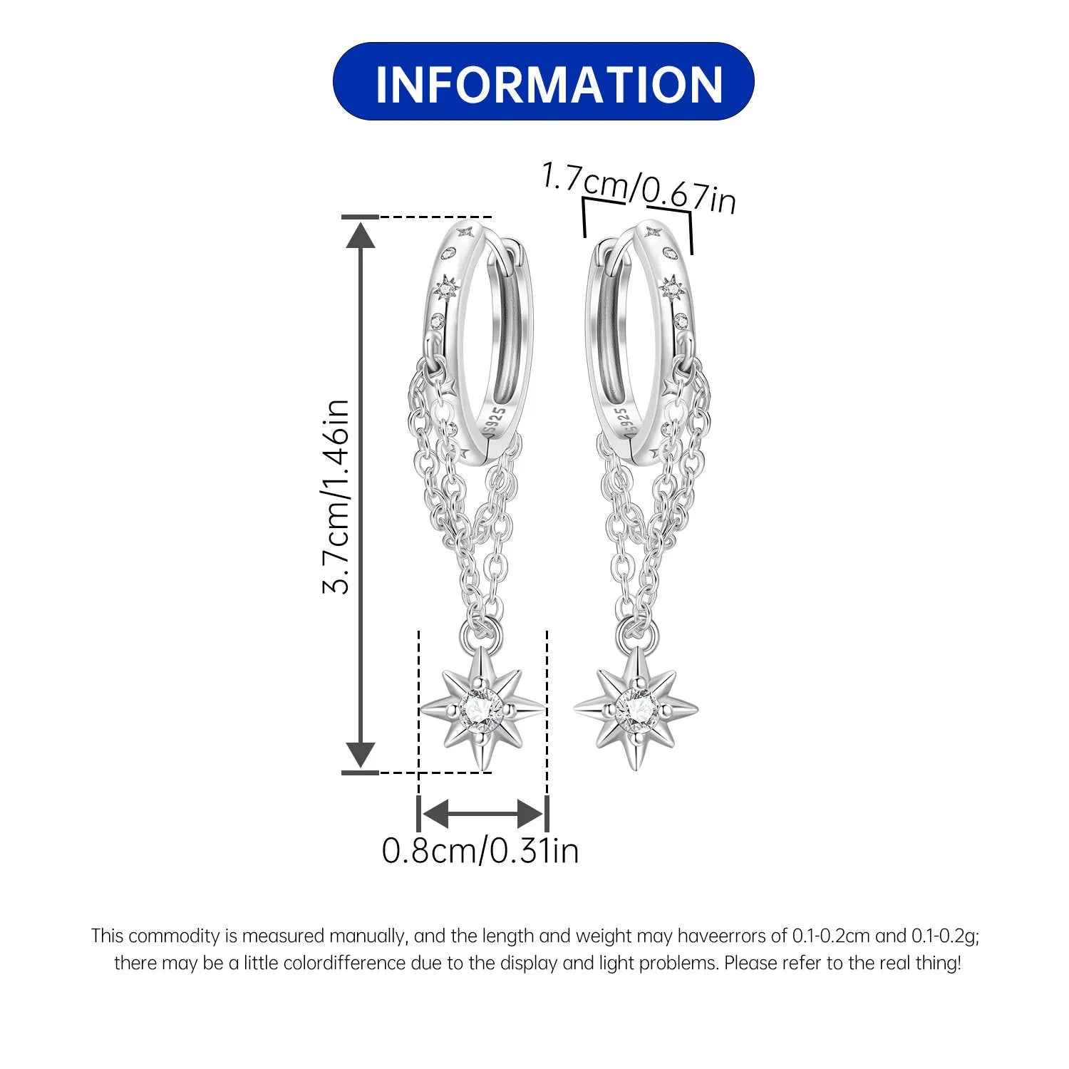 PANPOKI 925 Sterling Silver Sparkling Star Tassel Drop Earrings Women Earring Birthday Party Fashion Jewelry Fine Original Gift