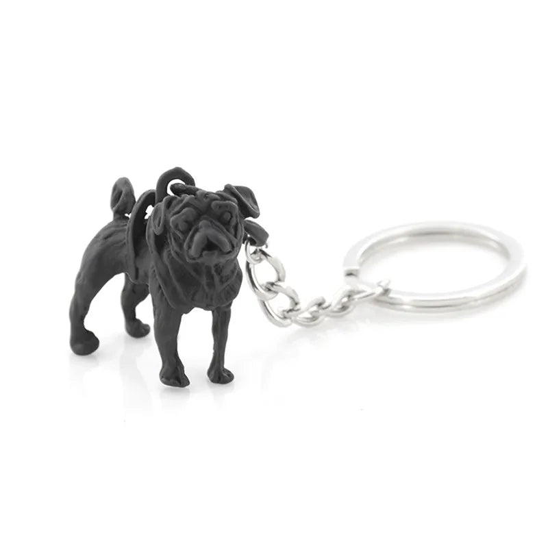 Vintage 3D French Bulldog&Pug Key Chains Cute Animals Keychains Keyring Pet Fashion Jewelry Boyfriend Girls Gift Accessories