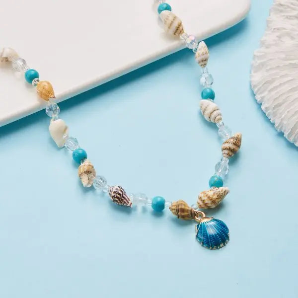 Bohemian Mixed Color Rice Beads Necklace for Women Sea Shell Starfish Conch Pendant Beaded Clavicle Choker Beach Party Jewelry