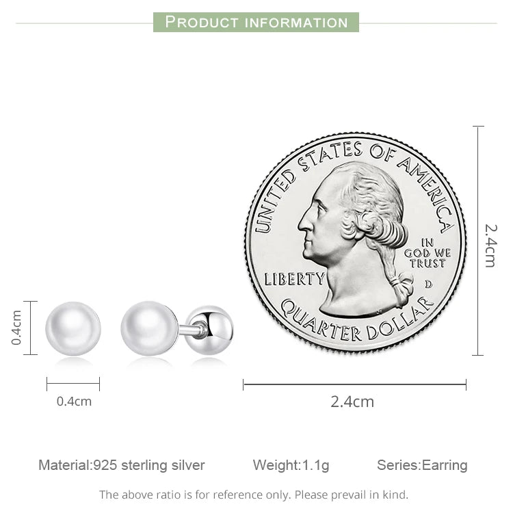 BAMOER 925 Sterling Silver Charm Pearl Beads Stud Earrings For Women Trendy Mini Ball Earrings Fine Jewelry for Daily Wear