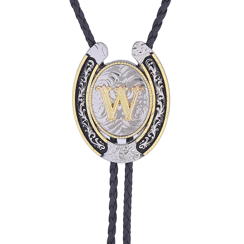 European and American horseshoe letters bolo tie large