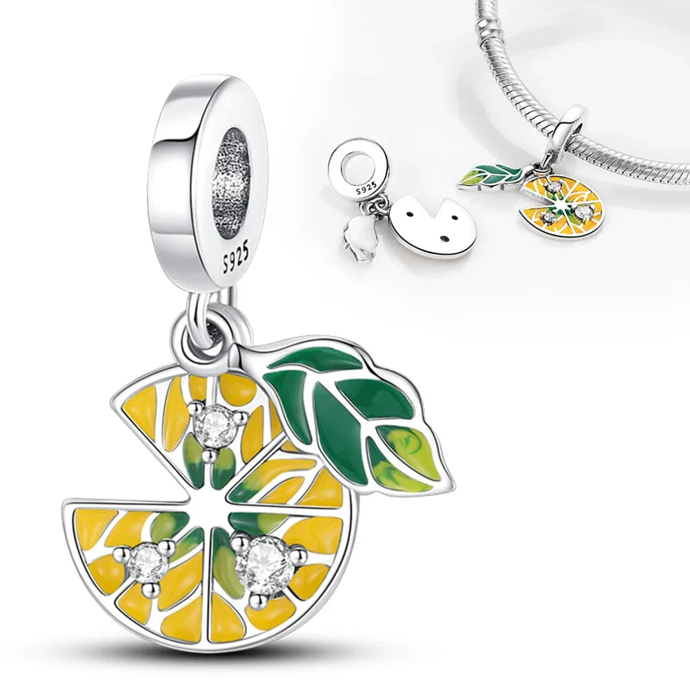 925 Silver Strawberry Pineapple Cherry Avocado Charm Pendant Beads  Fit Charm Original Bracelet for Women Jewelry Making