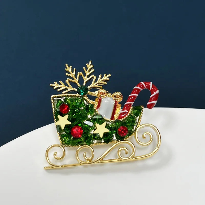 Luxury Exquisite Rhinestone Christmas Brooches for Women Unisex Christmas Tree Hat Bell Gloves Brooch Pins New Year Party Gifts