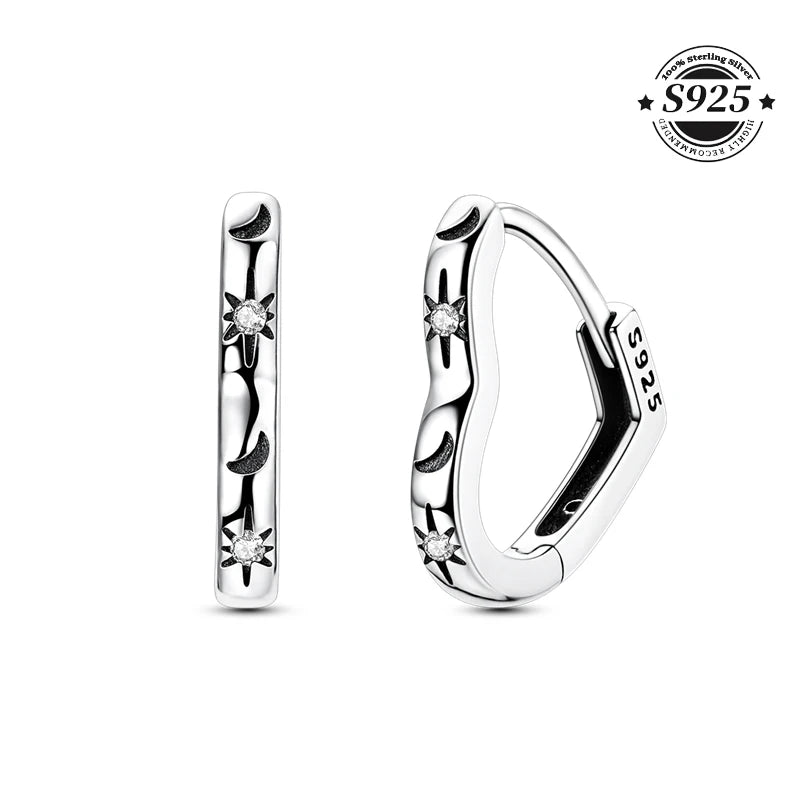 Simple Original 100% 925 Sterling Silver Sparkling Zircon Butterfly Liquid Metal Double Hoop Earrings For Women Wedding Jewelry