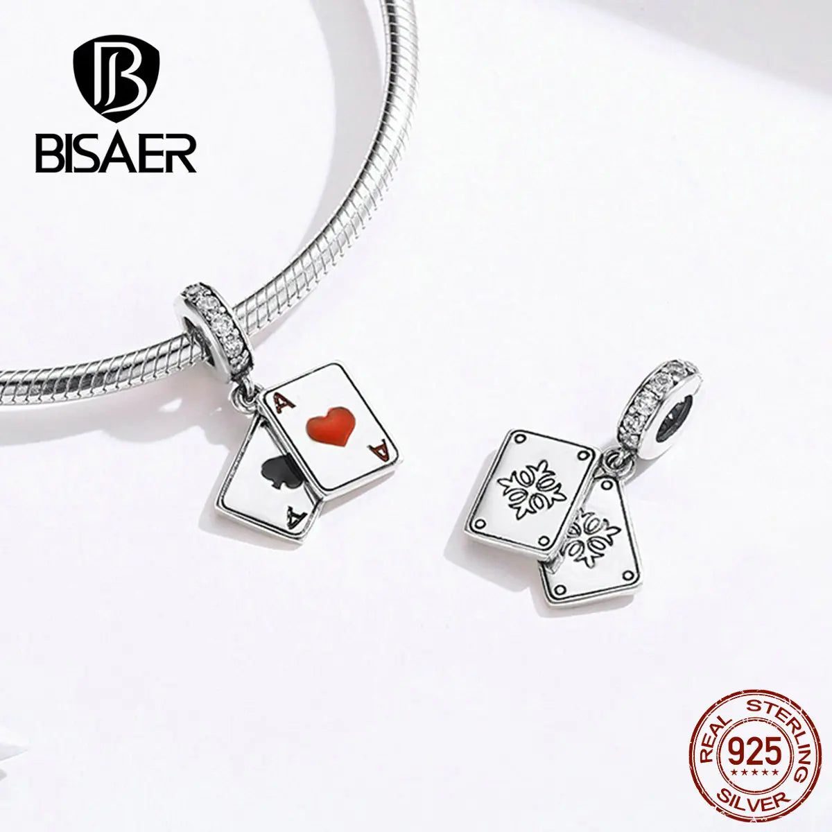 BISAER 925 Sterling Silver Love Letter-Silver Pendant Chocolate Red Heart- A Charm Women DIY Bracelet Fine Jewelry Accessories
