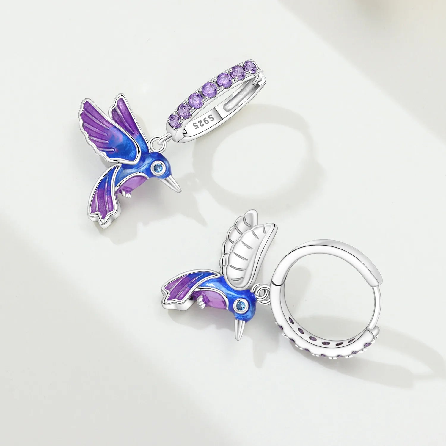 PANPOKI 925 Sterling Silver Blue Purple Bird Drop Earrings Women Earrings Charm Fashion Birthday Party Jewelry Fine Gift Aretes