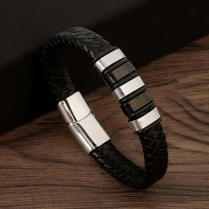 Multilayer Stainless Steel Insert Bracelet Viking Leather Bracelets for Men Punk Jewelry Homme Accessories custom logo