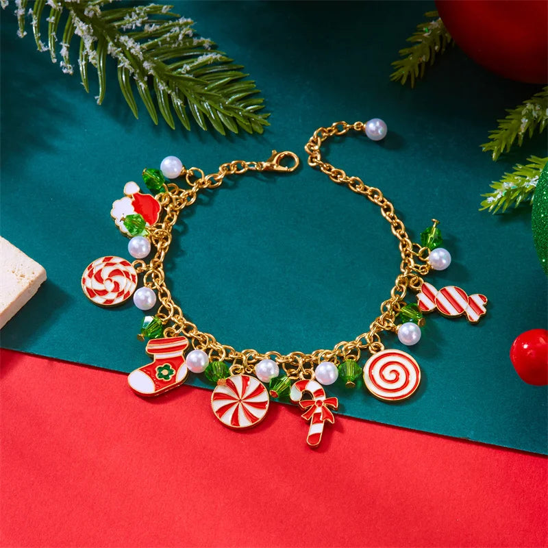 Creative Christmas Series Bracelet For Women Men Santa Claus Snowflake Zircon Elk Xmas Tree Metal Chain Bangles New Year Jewelry