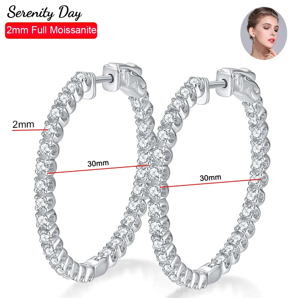 Serenity 2mm D Color Moissanite Hoop Earrings For Women Gift S925 Sterling Silver Sparkling Lab Diamond Earrings Bridal Jewelry