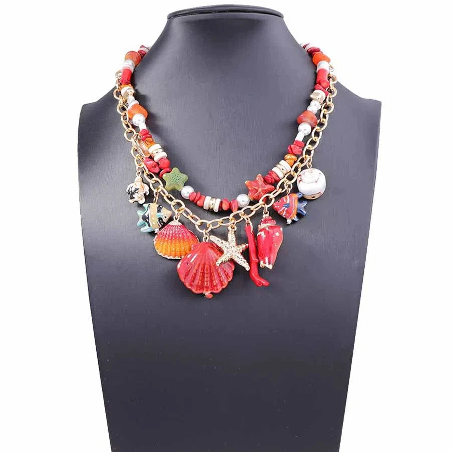 Ocean Vacation Style Creative Design Scallop Conch Pendant Double-layer Necklace