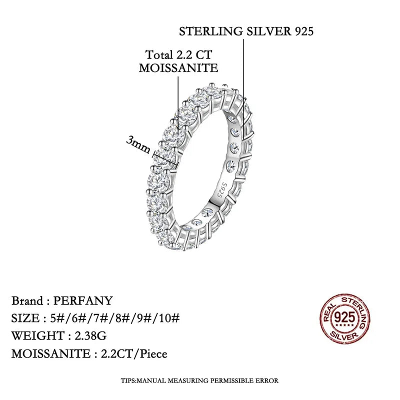 PERFANY 3mm Full Moissanite Ring for Women S925 Pure Silver Eternal Diamond Stackable Engagement Ring Fashion Luxury Jewelry - Madeinsea©