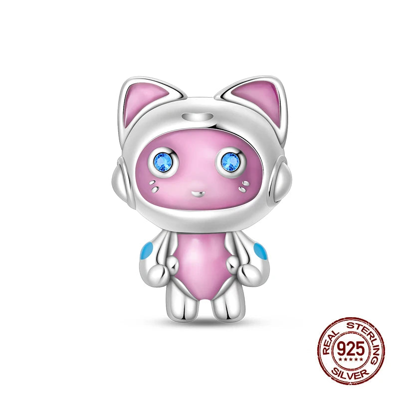 Bracelet à breloques mignonnes en argent sterling 925, taille originale, avec des motifs de monstres, robots, chiens et pandas chinois. Perles et breloques pour femmes, à créer soi-même ou pour des fêtes. Bijoux de fête.