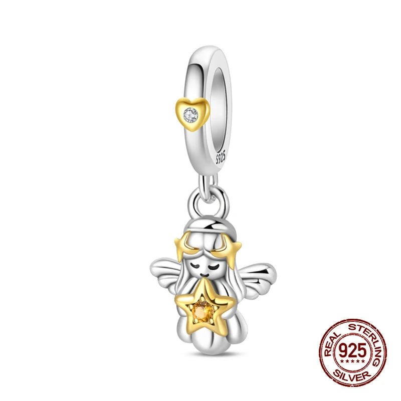 100% 925 Sterling Silver Sacred Angel Colorful Wings Life Tree Charms Beads Fit Original Bracelets DIY Jewelry For Woman Gifts