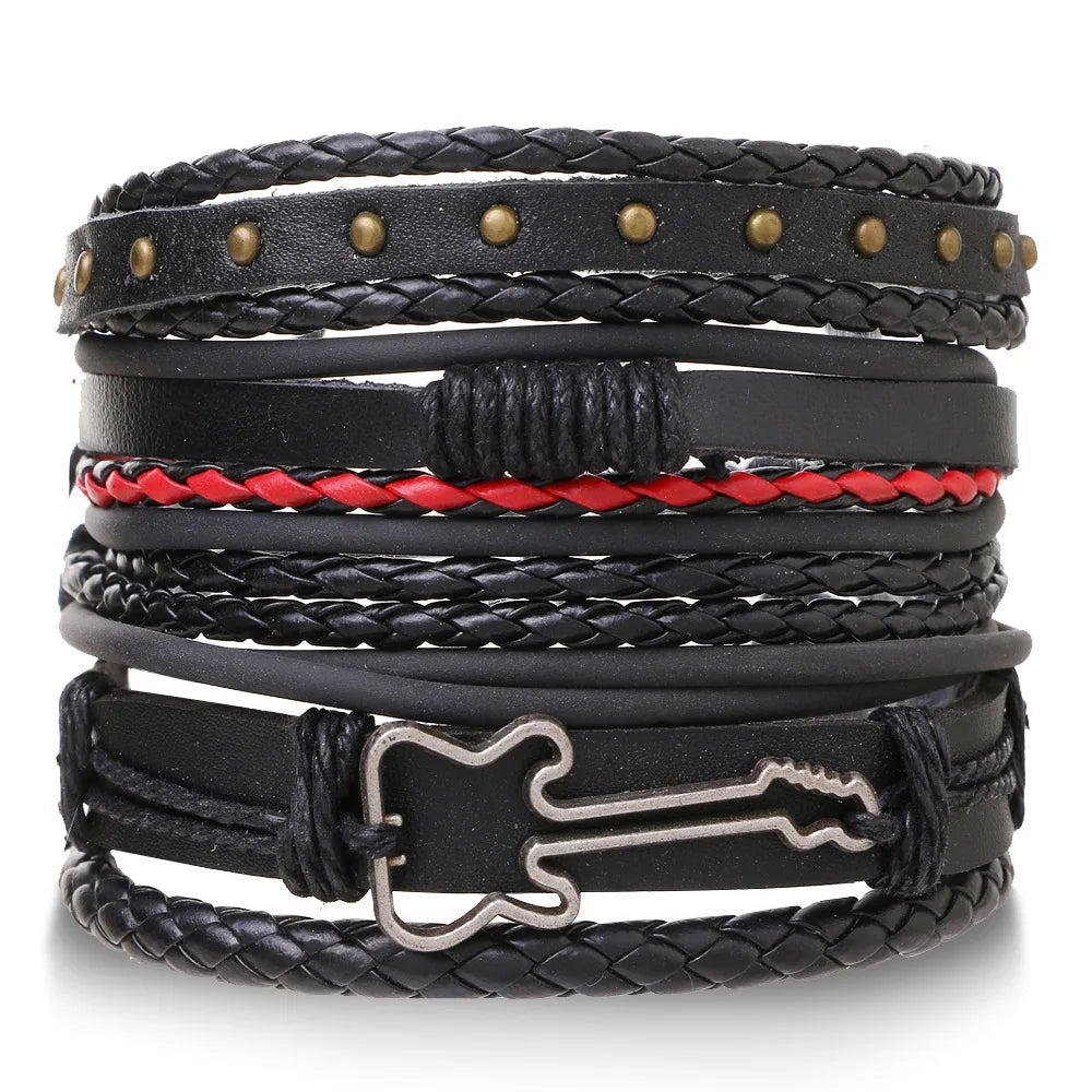 8 Fashion Bracelet Viking Bracelet For Men Hand Bracelets Woven Skull Hand Jewelry Adjustable Leather Set Bracelet For Leather