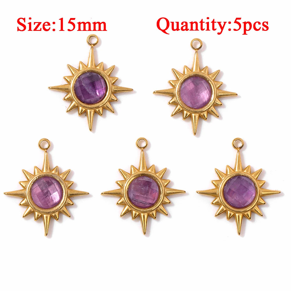 Wholesale Natural Amethyst Pendant Connector Reiki Hexagon Sun Bag Sun Stone Charm For Handmade Women Necklace Bracelet Jewelry