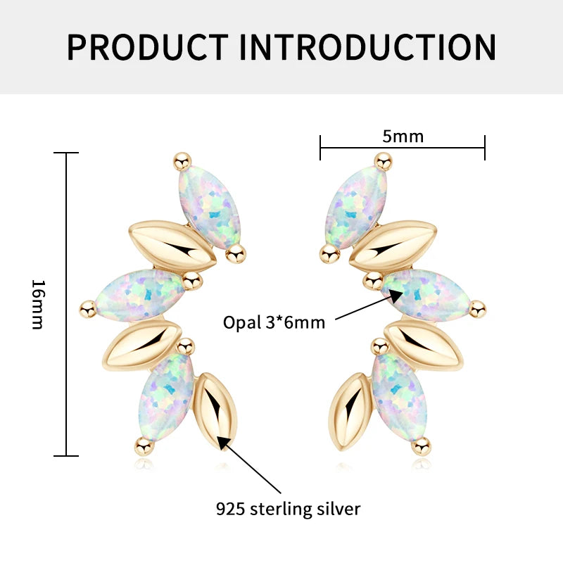 OXTAO Synthetic Opal Fashion Stud Earrings 3x6mm Marquise Shape Cut Ladies 925 Silver Piercing Temperament Earring Jewelry Gift