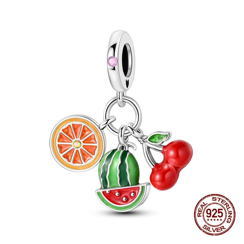 925 Silver Change Color Strawberry Cherry Avocado Fruit Series Charms Beads For 925 Original Bracelets DIY Birthday Jewelry Gift