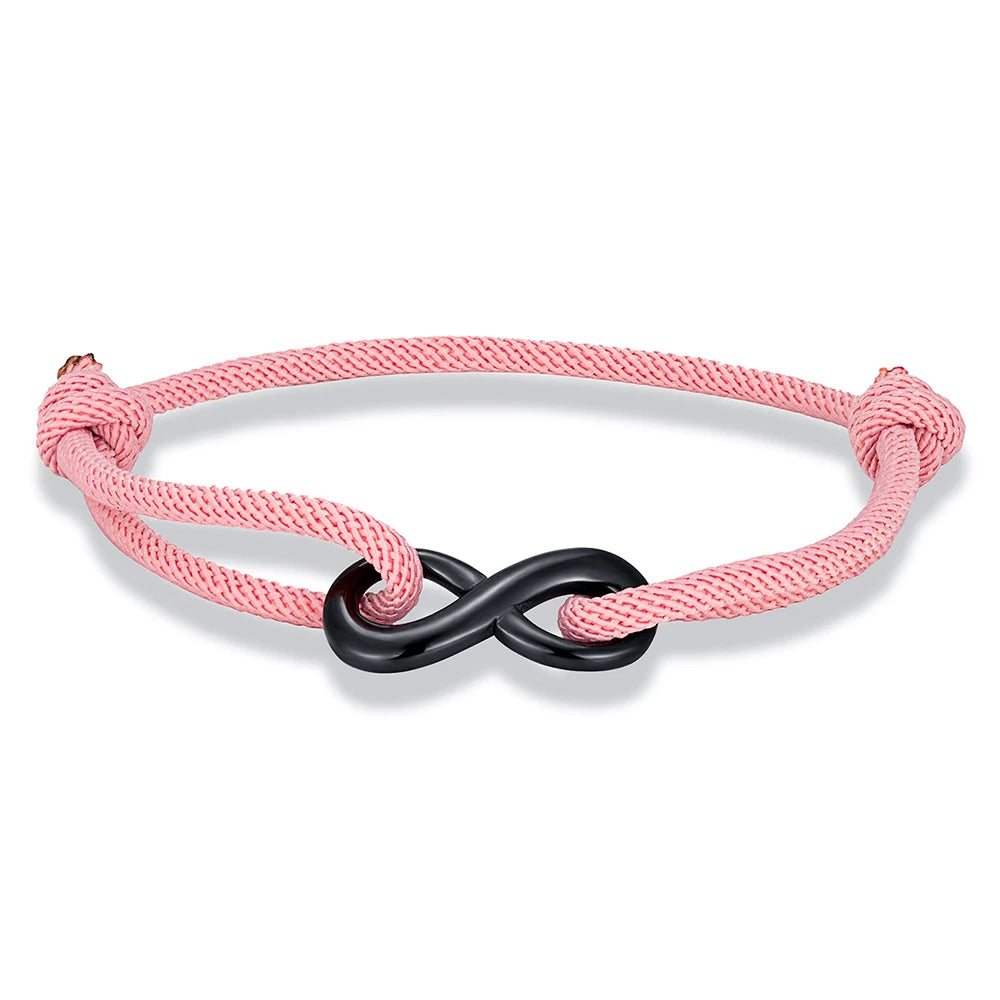 MKENDN Personalized Infinity Bracelet Adjustable Braided Rope Bracelet For Couple Black Stainless Steel Matching Jewelry Gifts