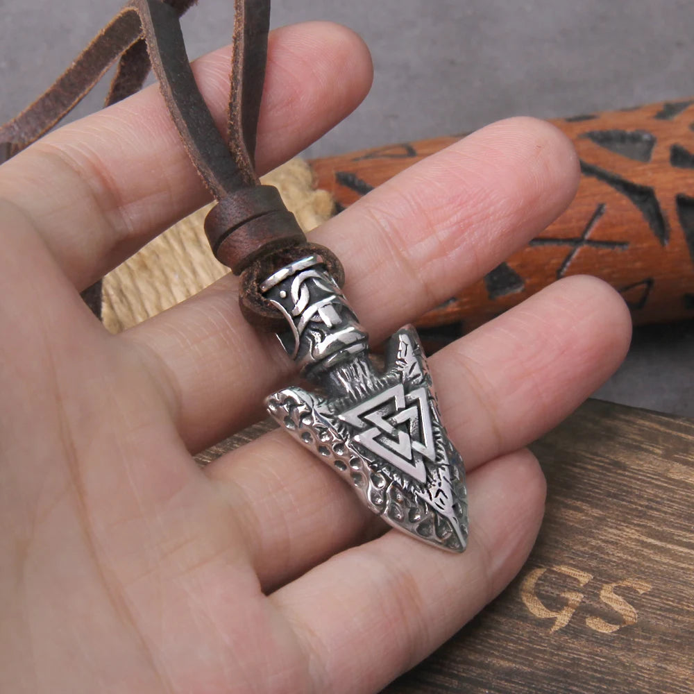 Valknut Silver Color Viking Spear Pendant Necklace