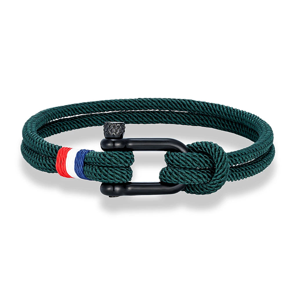 MKENDN Stainless Steel U-Shape Shackle Buckle Bracelet Men Women Handmade Woven Double-Layer Design France Flag Couple Jewelry