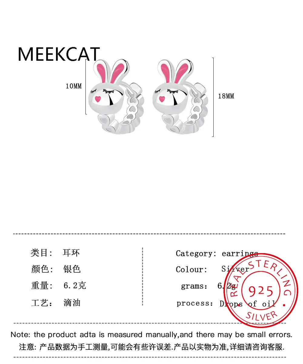 Baby Princess 925 Silver Heart Ear Buckles Cute Rabbit Hoop Earring For Girl Child Woman Beautiful Aros Huggies Earring Jewelry