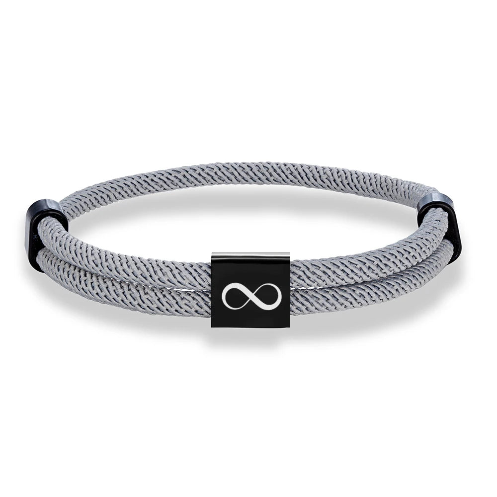 MKENDN Klassisches Infinity-Armband für Herren, verstellbar, nautisches Seilarmband für Damen, schwarzer Edelstahl, Schmuckgeschenk für Paare