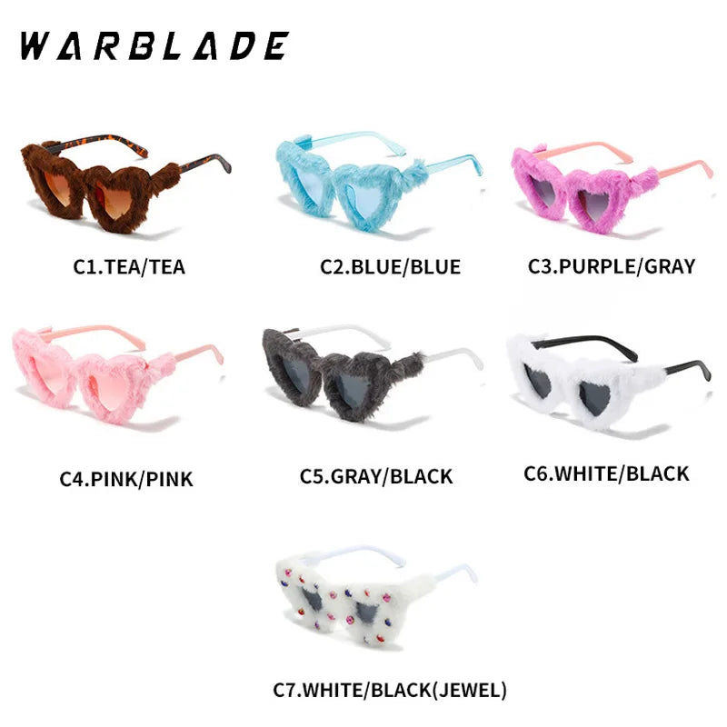 2025 Fashion Women Heart Shape Furry Sunglasses Fashion Vintage New In Shades Eyewear Retro Brand Design UV400 Party Sun Glasses
