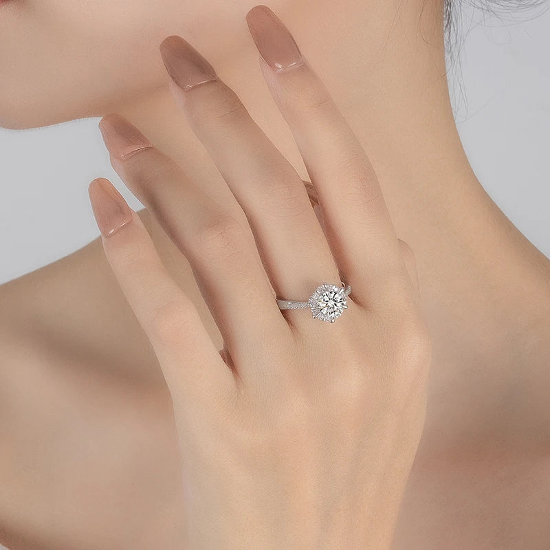 PERFANY 0.5/1CT Moissanite Engagement Rings for Women S925 Silver Sunflower Design Laboratory Diamond Rings Wedding Jewelry