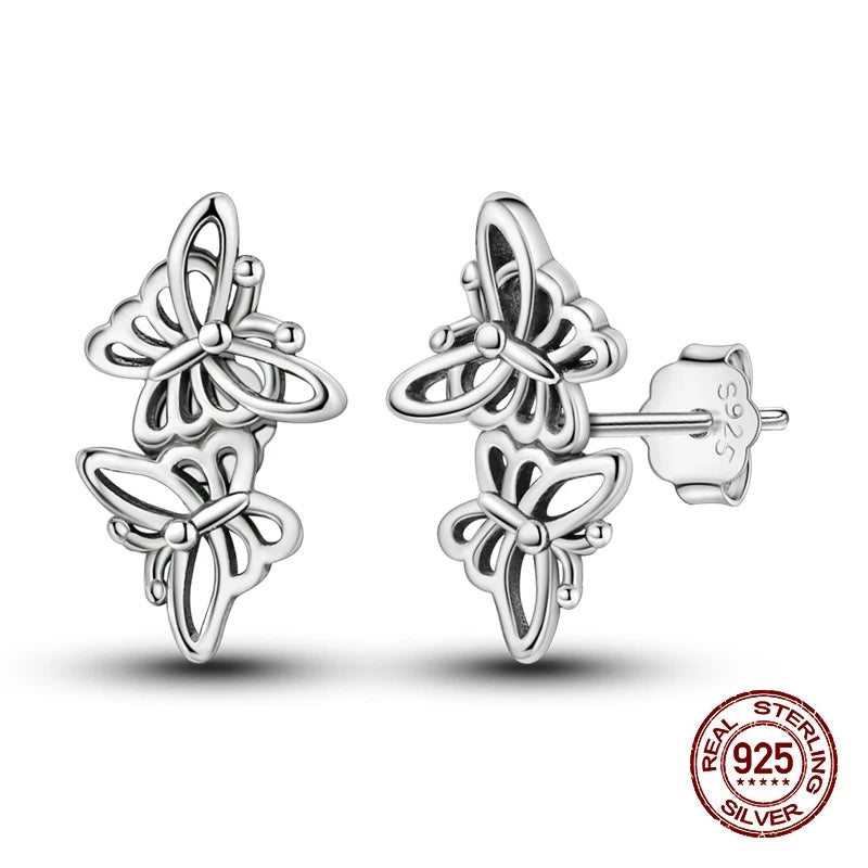 Classic Zircon Stud Earrings For Women Pearl Drop Earring 100% 925 Sterling Silver Butterfly Heart-Shaped Earings Fine Jewelry